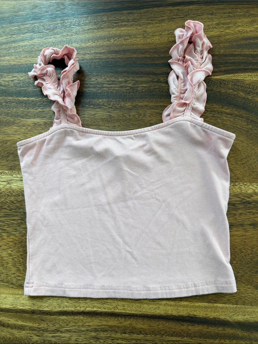 Ruffle Strap Pink Crop Tank Top